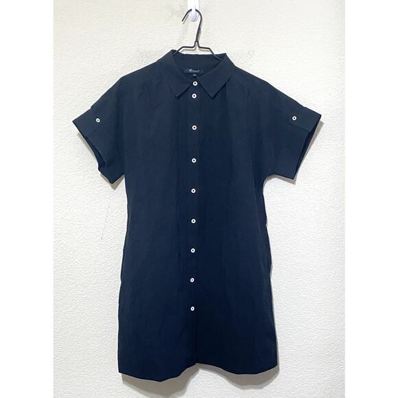 MADEWELL Dress XS Black Kiera Shirt-Dress Classic Summer Work Boxy MSRP $110 - Picture 1 of 9